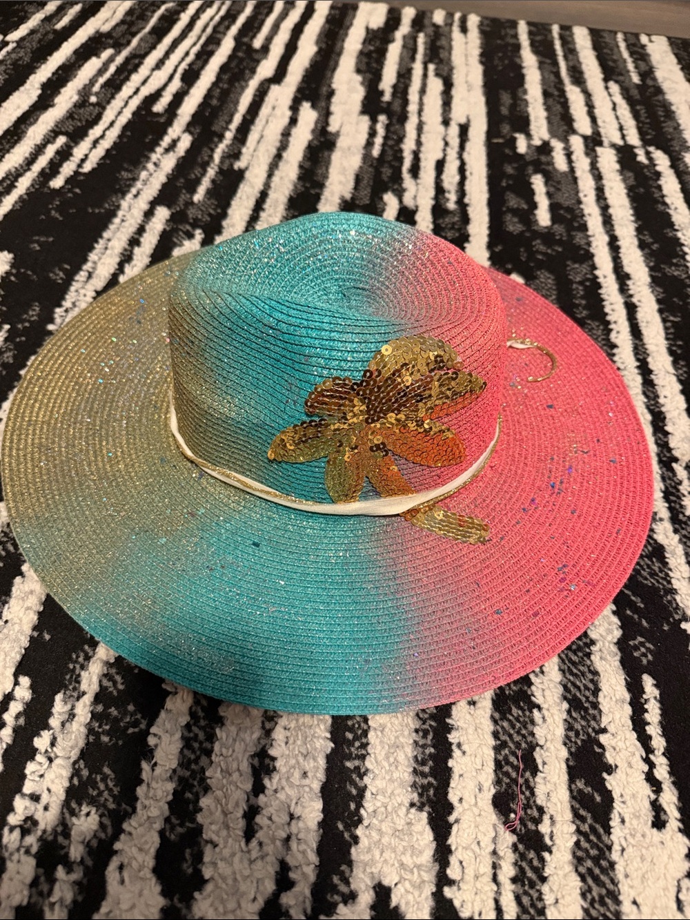 Judith March Teal, Pink & Gold Gradient Wide-Brim Sun Hat